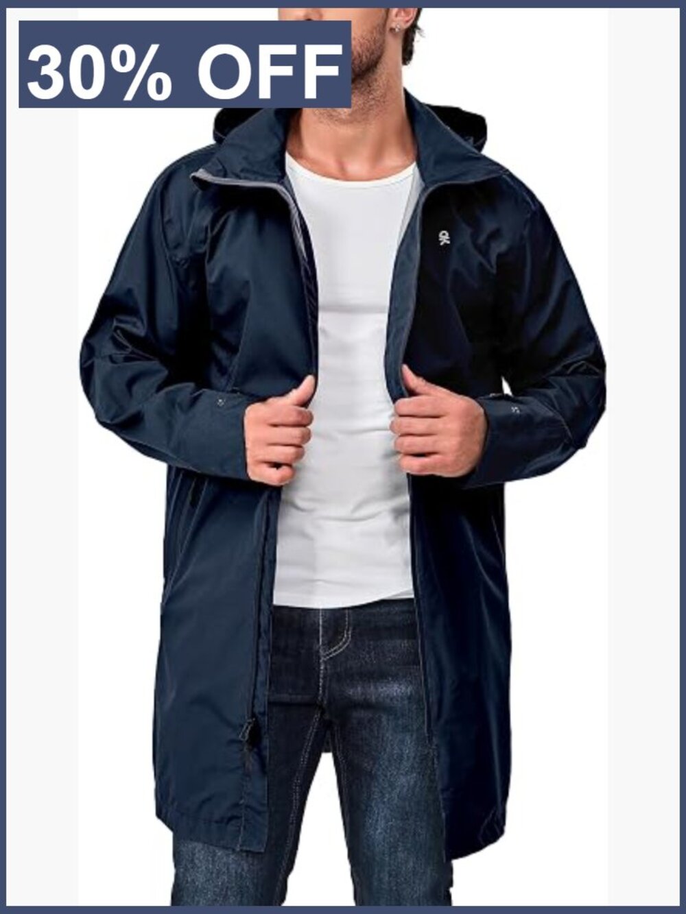 Men's Waterproof Rain Jacket Lightweight Windbreaker Long Trench Outdoor Hiking